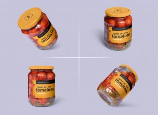 Free Pickle Tomato Glass Jar Mockup PSD