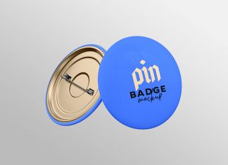 Free Floating Glossy Pin Badge Mockup PSD
