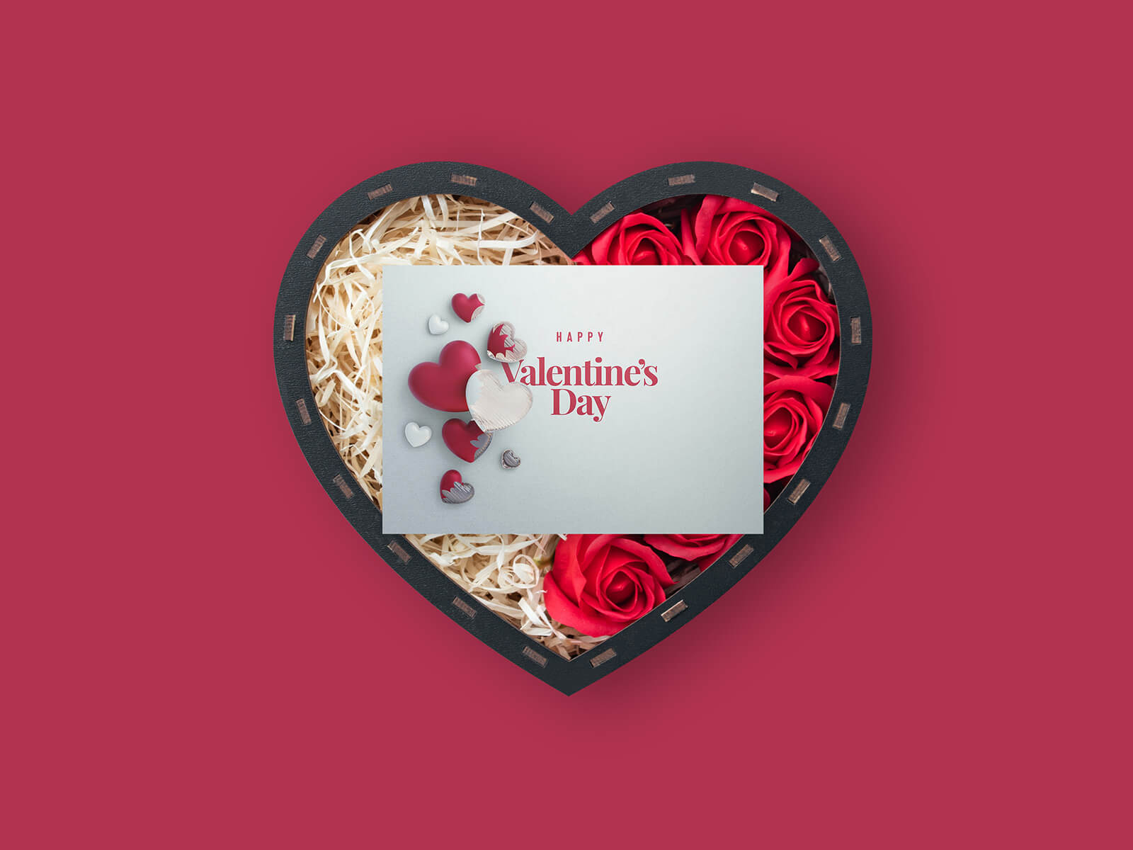 Free Heart Box Valentine 2023 Greeting Card Mockup PSD