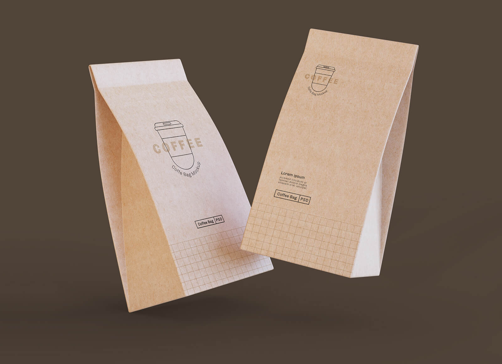 Free Kraft Paper Coffee Bags Mockup PSD
