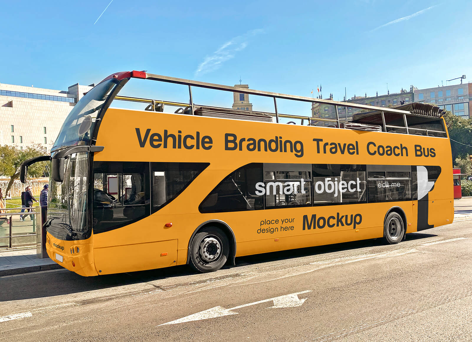 Free Vehicle Branding Travel Coach Bus Mockup PSD