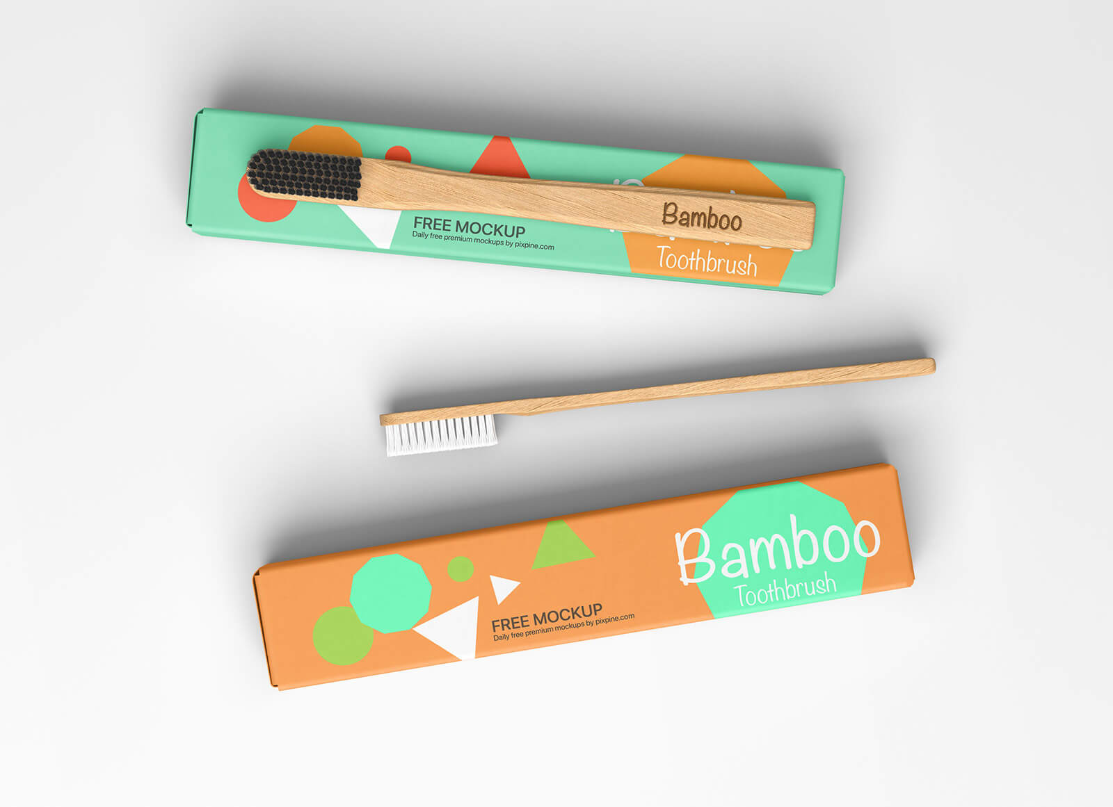 Free Bamboo Toothbrush With Box Mockup PSD