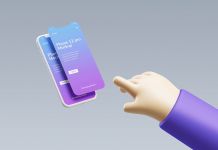 Free Floating Clay iPhone Mockup With 3D Hand