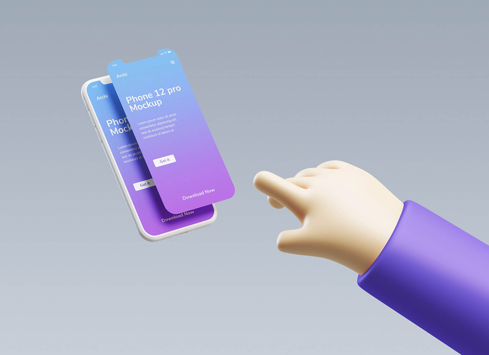 Free Floating Clay iPhone Mockup With 3D Hand