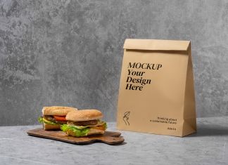 Free Kraft Paper Disposable Fast Food Bag Mockup PSD