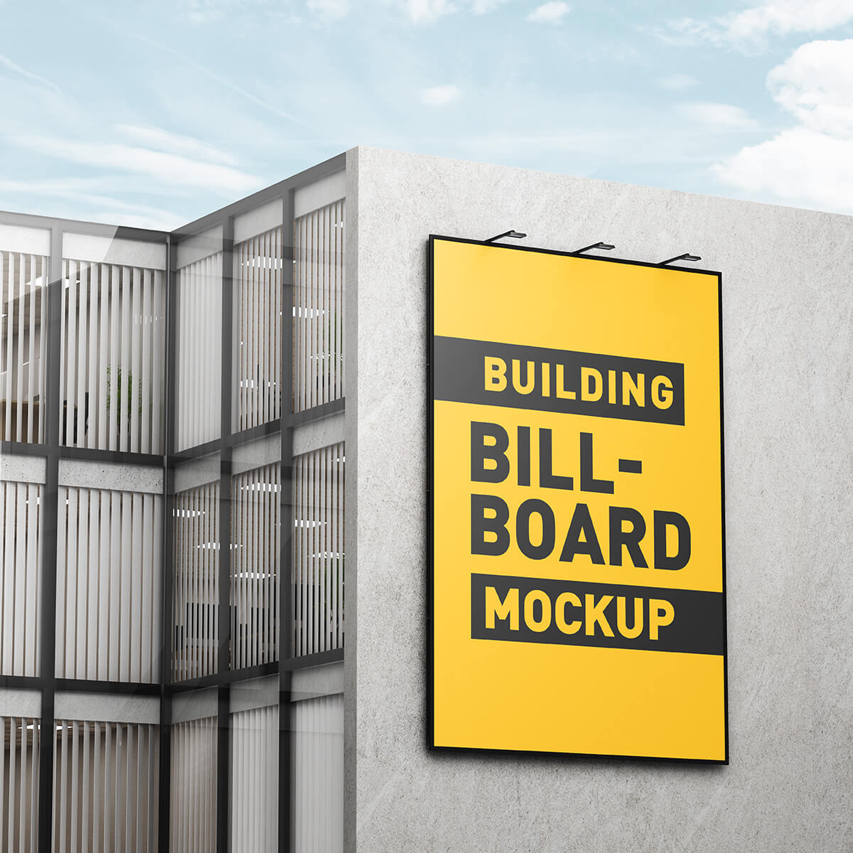 Free Outdoor Building Wall Vertical Billboard Mockup PSD