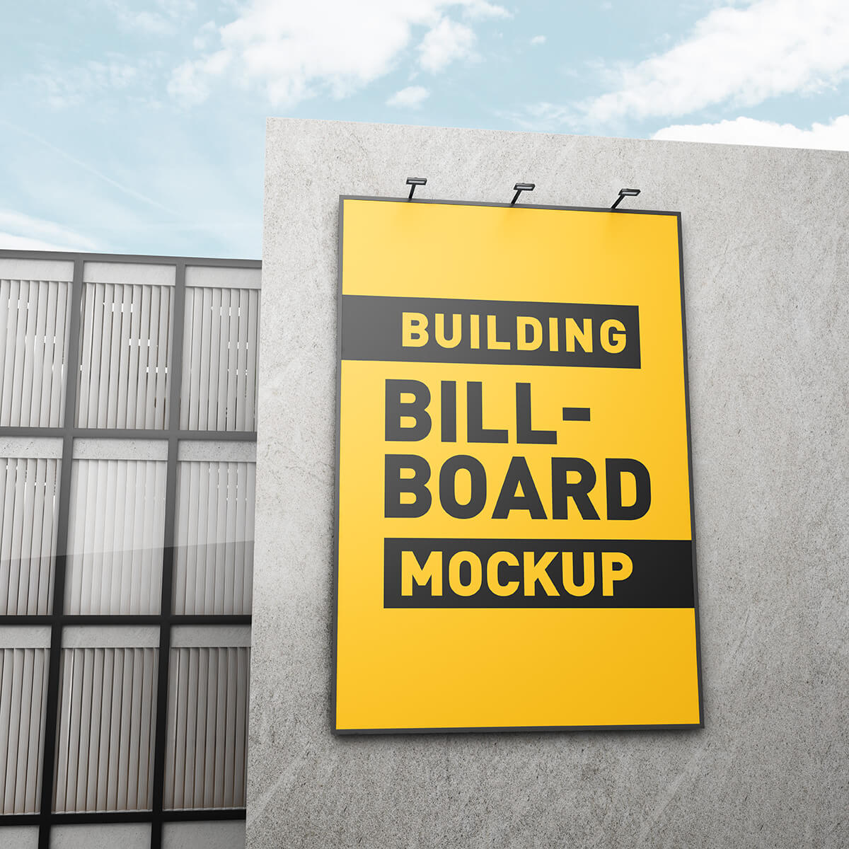 Free Outdoor Building Wall Vertical Billboard Mockup PSD