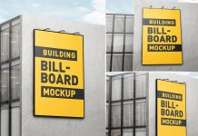 Free Outdoor Building Wall Vertical Billboard Mockup PSD