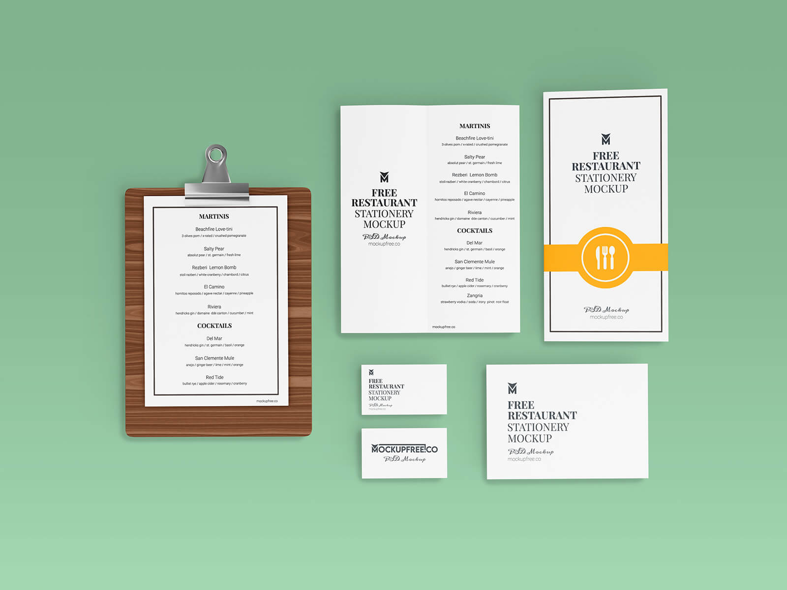 Free Restaurant Stationery Mockup PSD