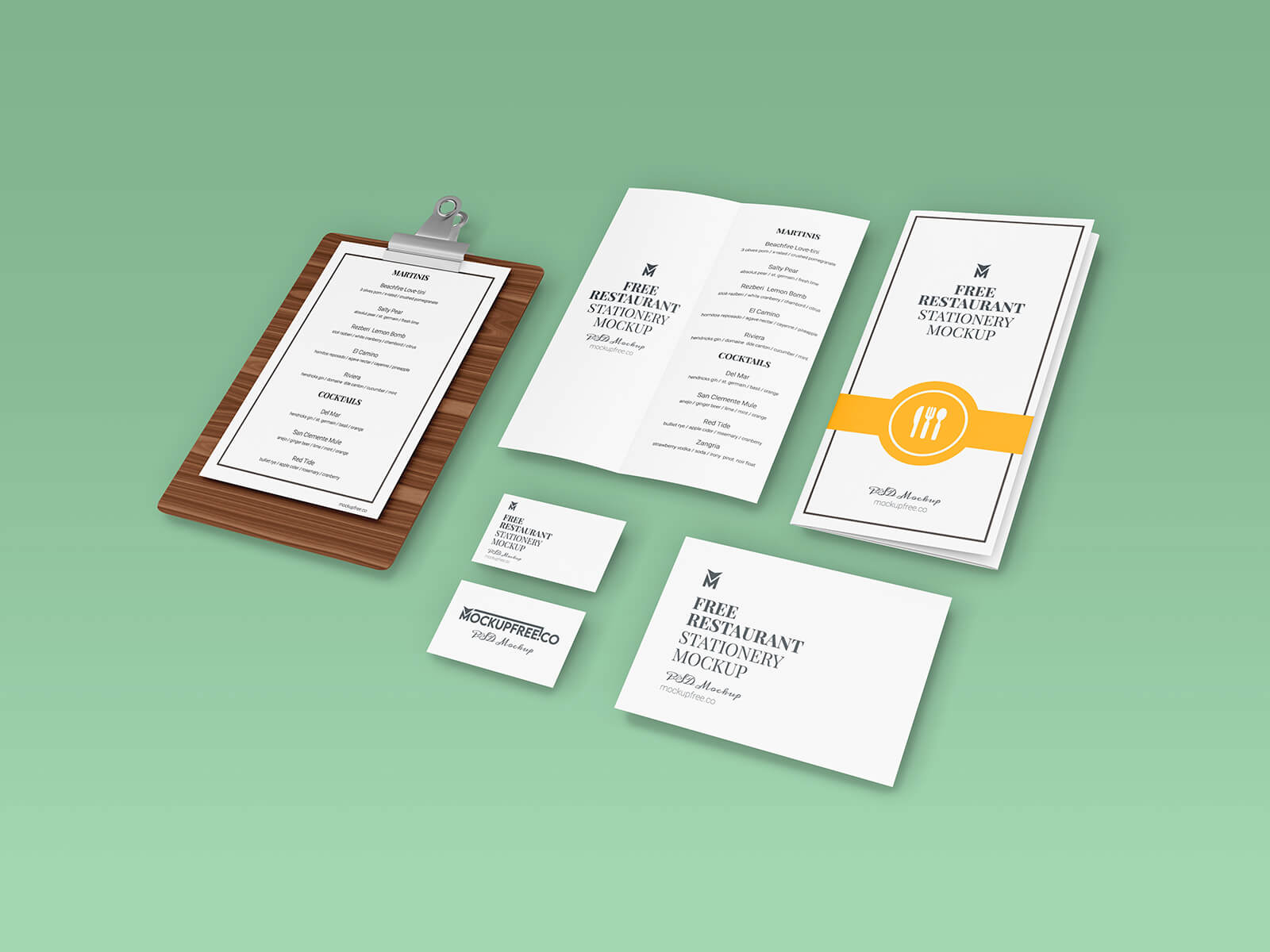 Free Restaurant Stationery Mockup PSD