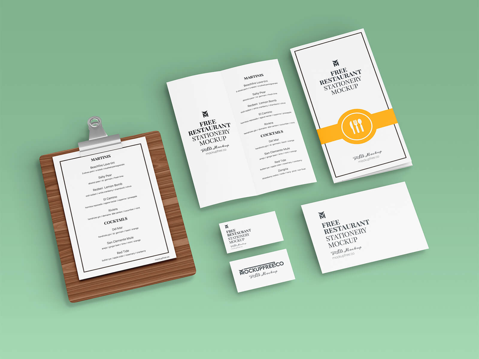 Free Restaurant Stationery Mockup PSD