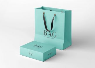 Free Shopping Bag With Box Mockup PSD