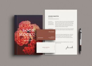 Free-Stationery-With-Book-Mockup-PSD