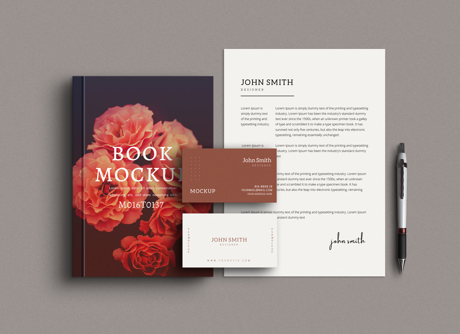 Free-Stationery-With-Book-Mockup-PSD