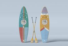 Free Surf Board With Paddles Mockup PSD