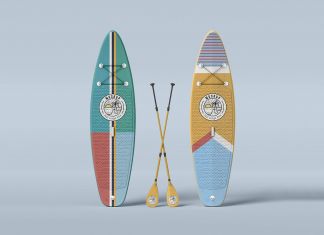 Free Surf Board With Paddles Mockup PSD