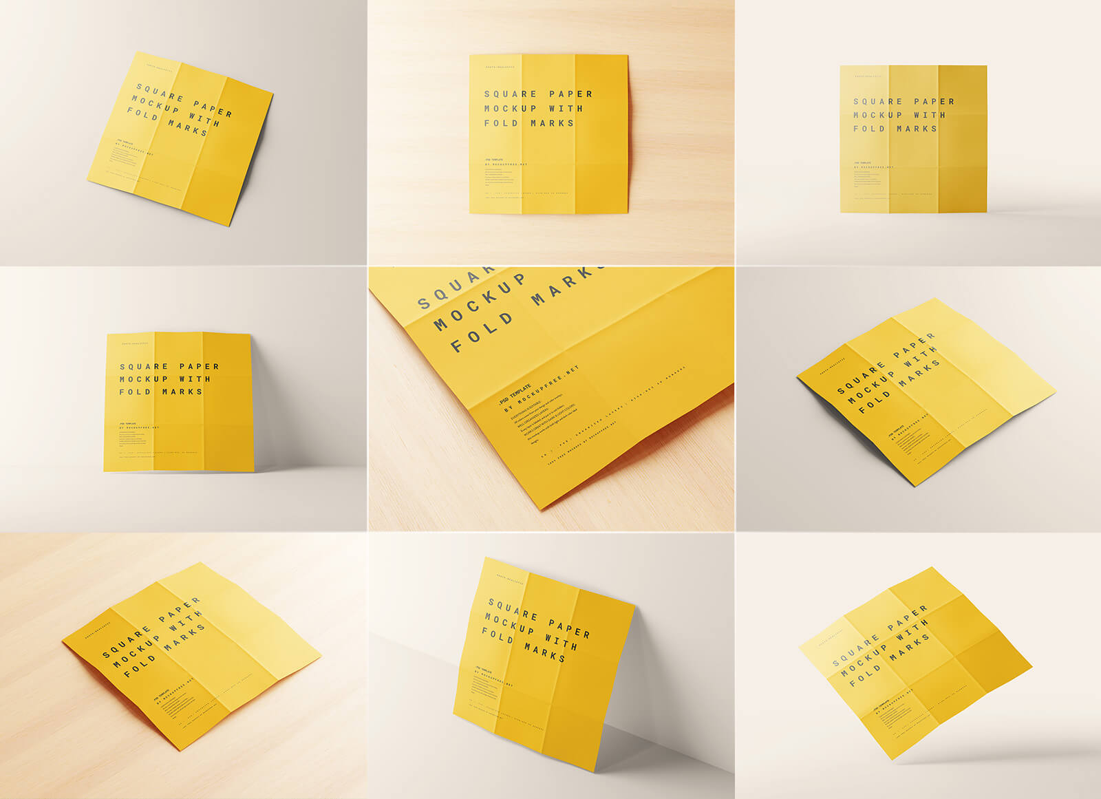 10 Free Fold Marks Square Flyer Mockup PSD Set