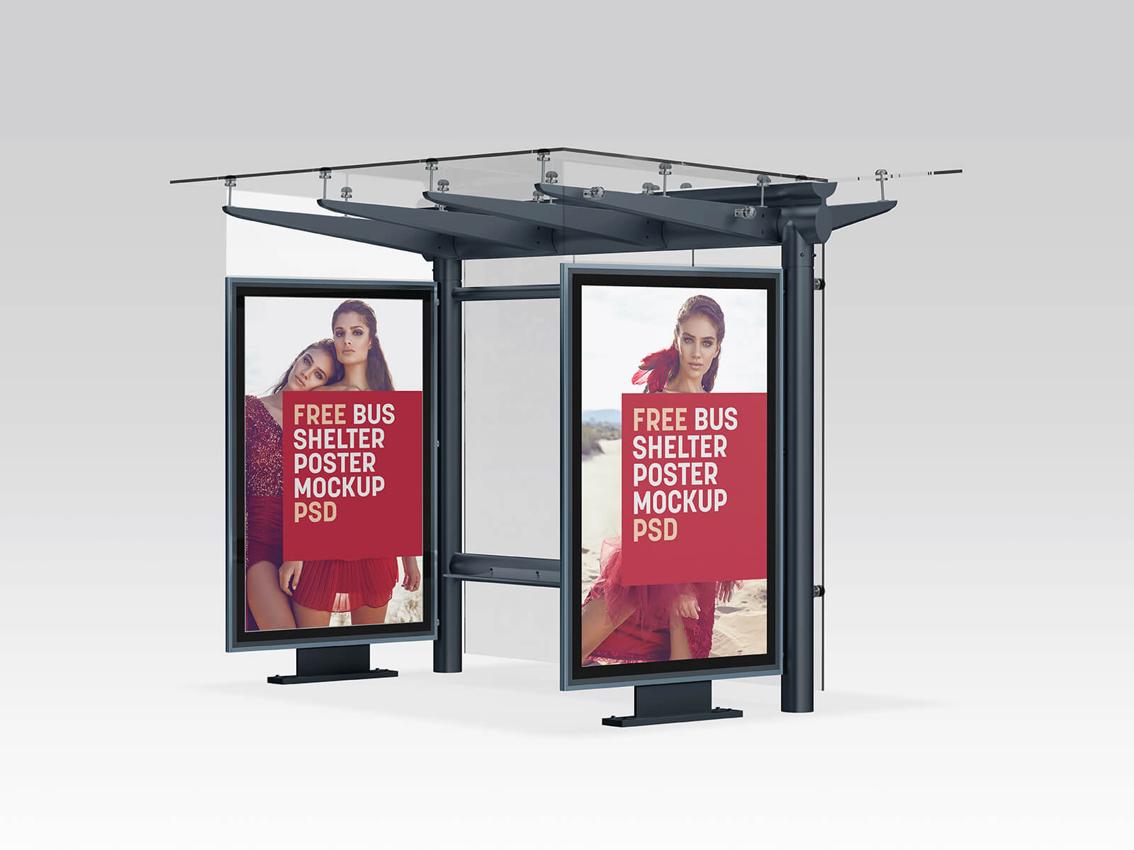 Free Bus Shelter Poster Mockup PSD