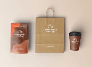 Free Coffee Pouch & Mug Branding Mockup PSD