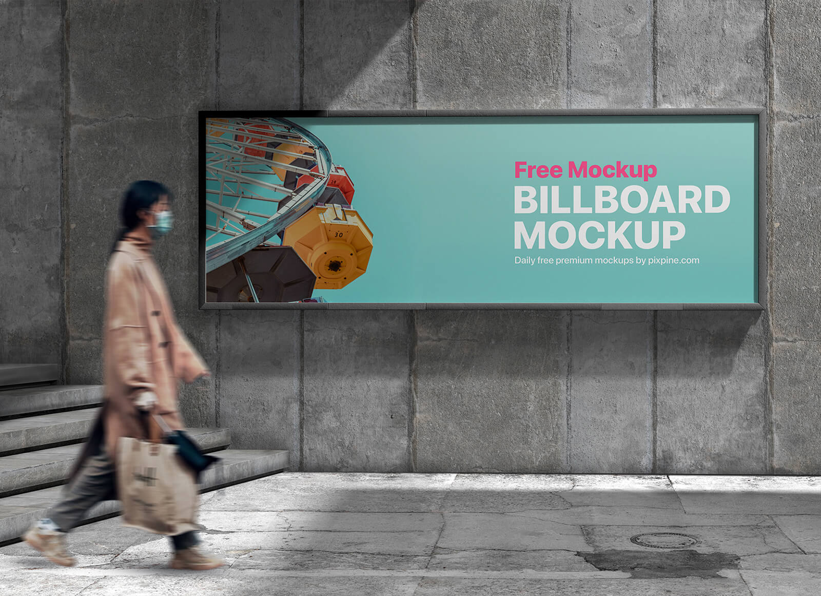 Free Concrete Street Wall Billboard Mockup PSD