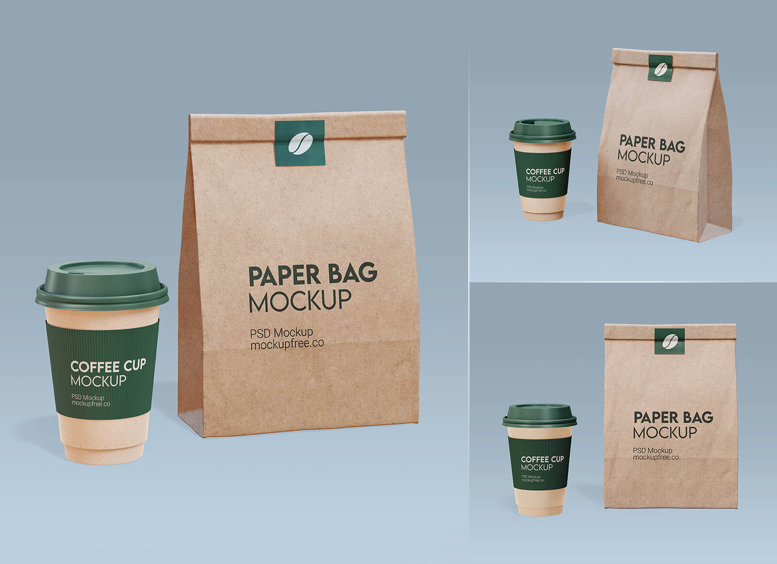 Free Kraft Paper Coffee Cup & Bag Mockup PSD Set - Good Mockups