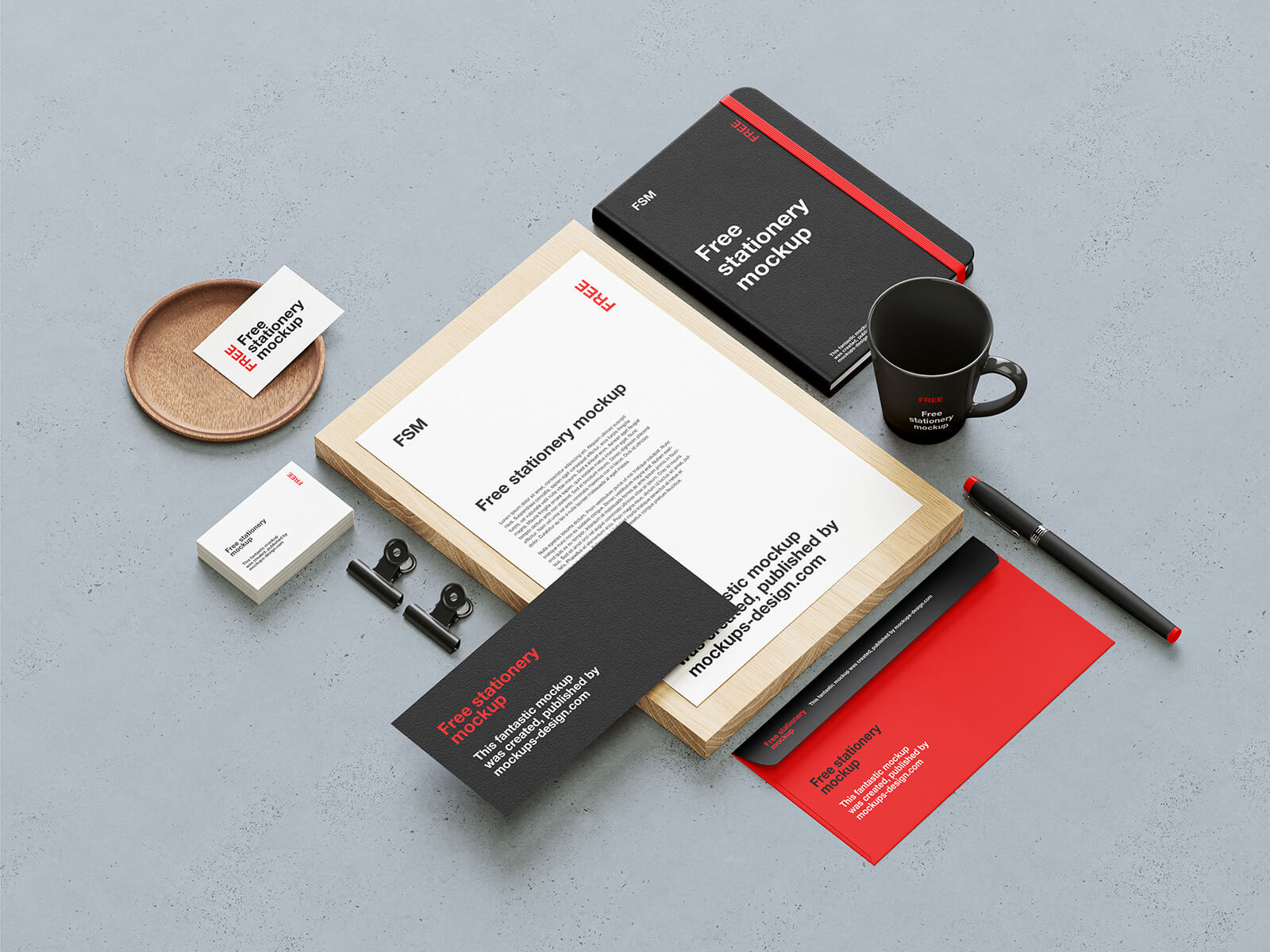 Free Premium Stationery Mockup PSD Set On Concreate Background