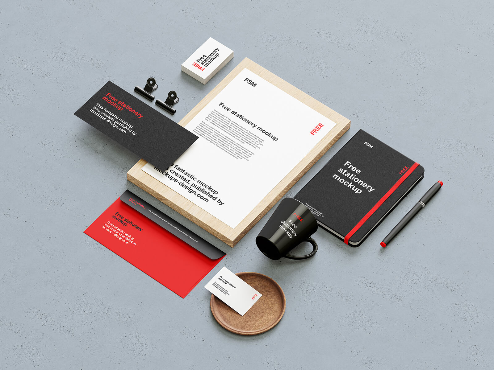 Free Premium Stationery Mockup PSD Set On Concreate Background