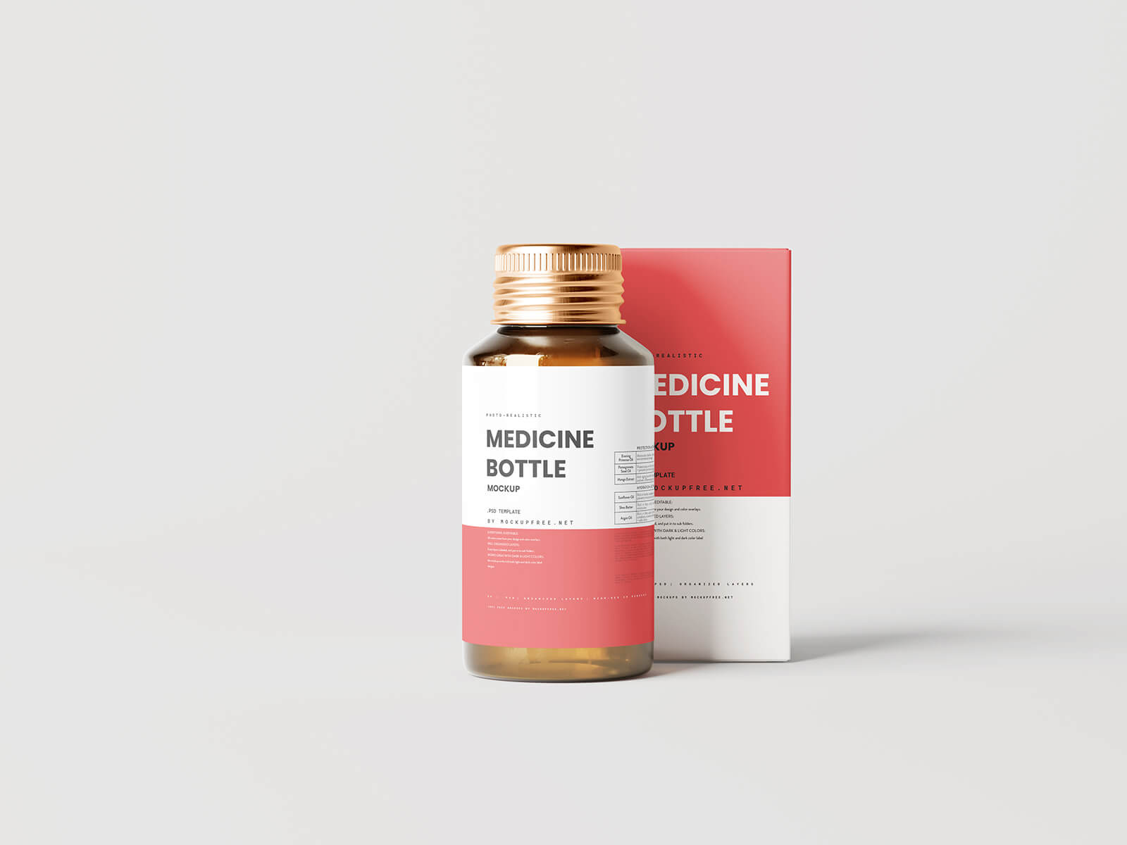 Free Amber Medicine Bottle With Box Mockup PSD