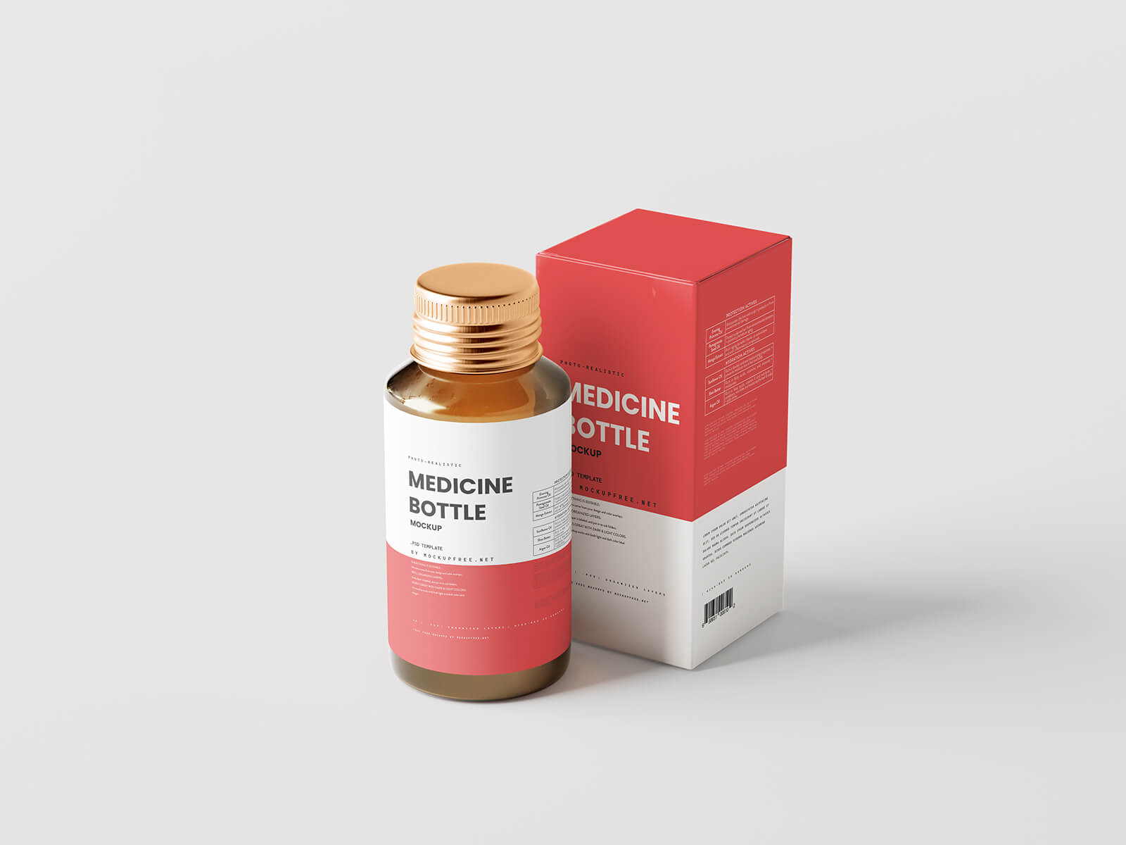 Free Amber Medicine Bottle With Box Mockup PSD