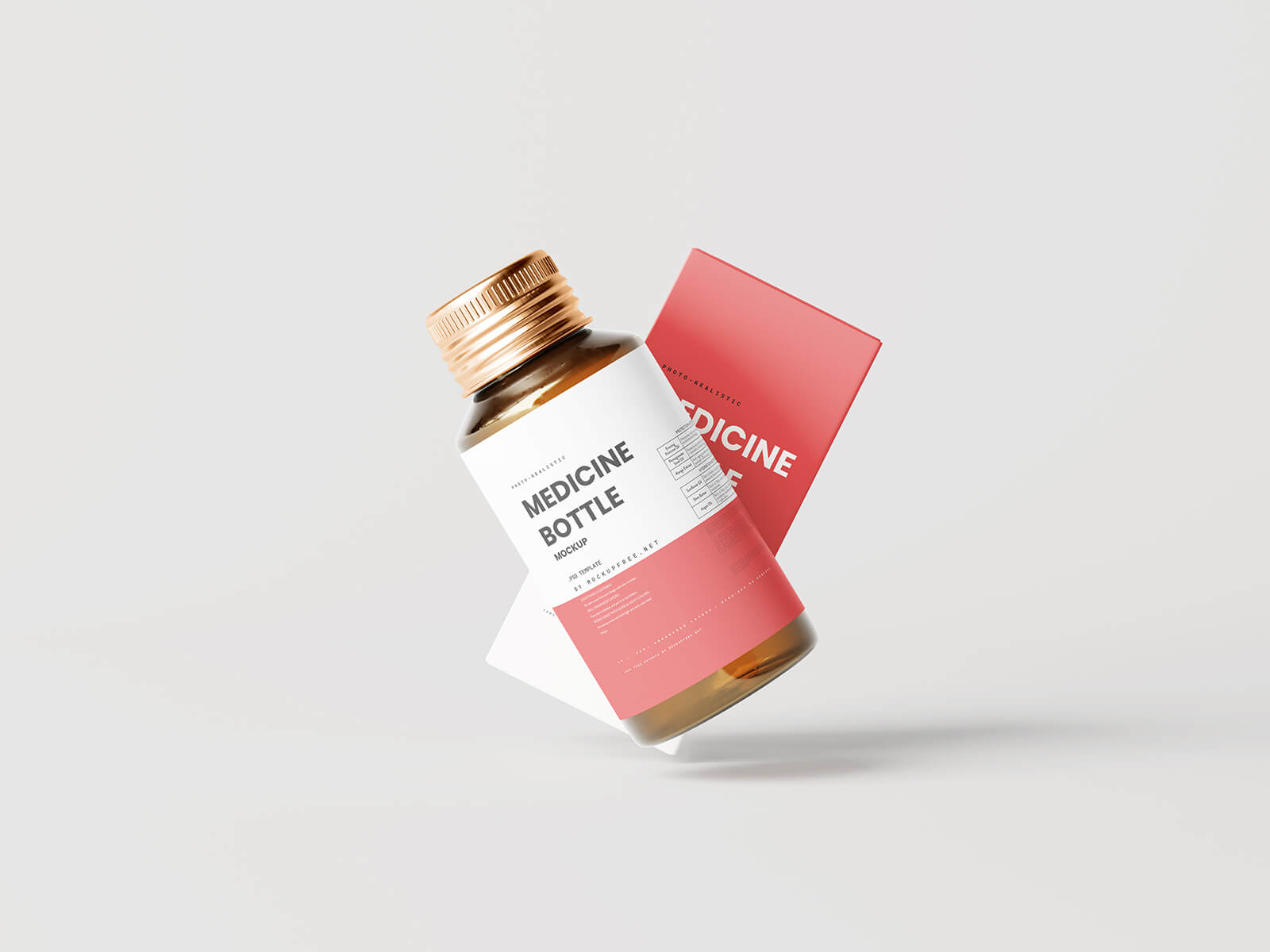 Free Amber Medicine Bottle With Box Mockup PSD