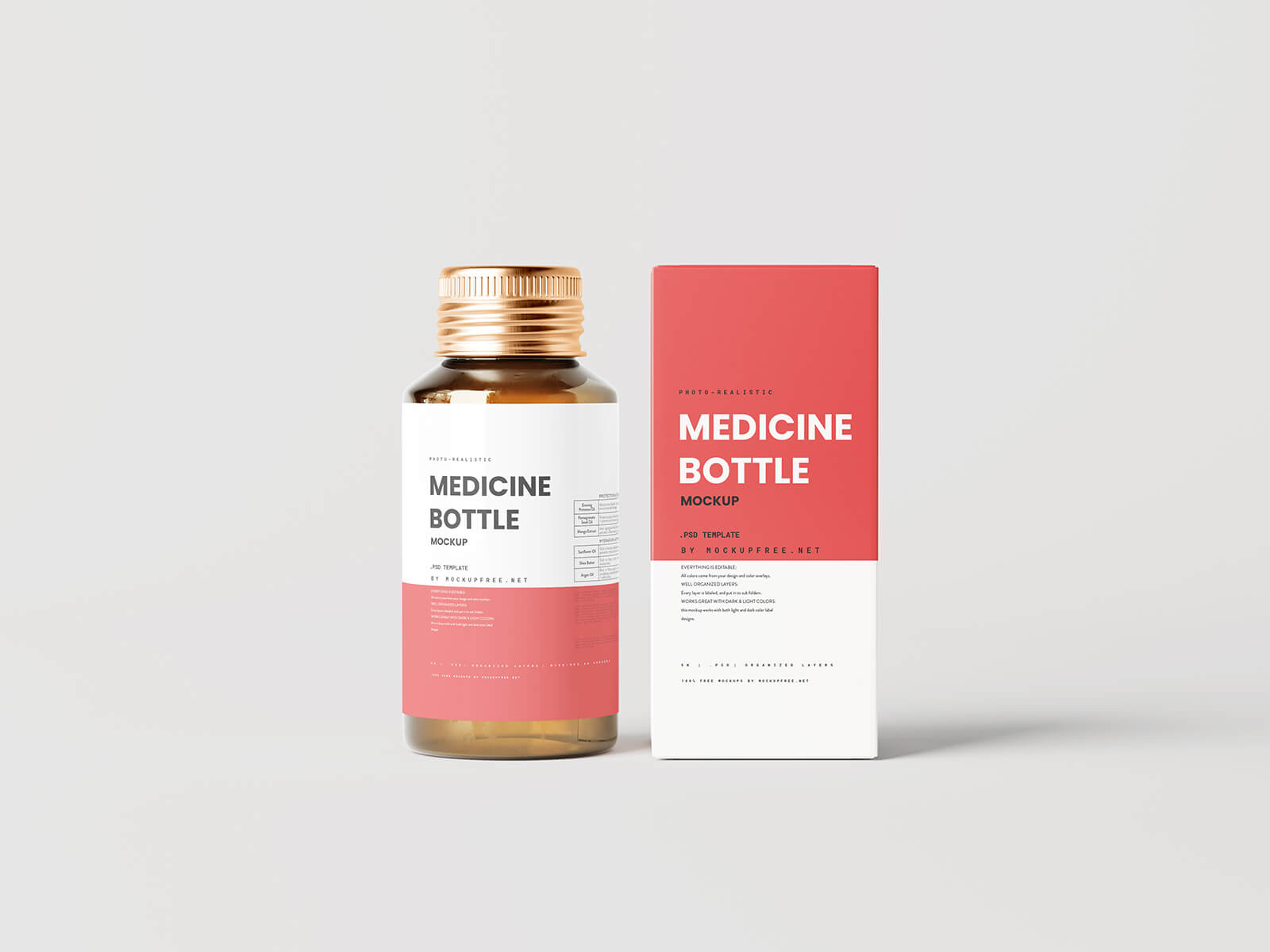 Free Amber Medicine Bottle With Box Mockup PSD