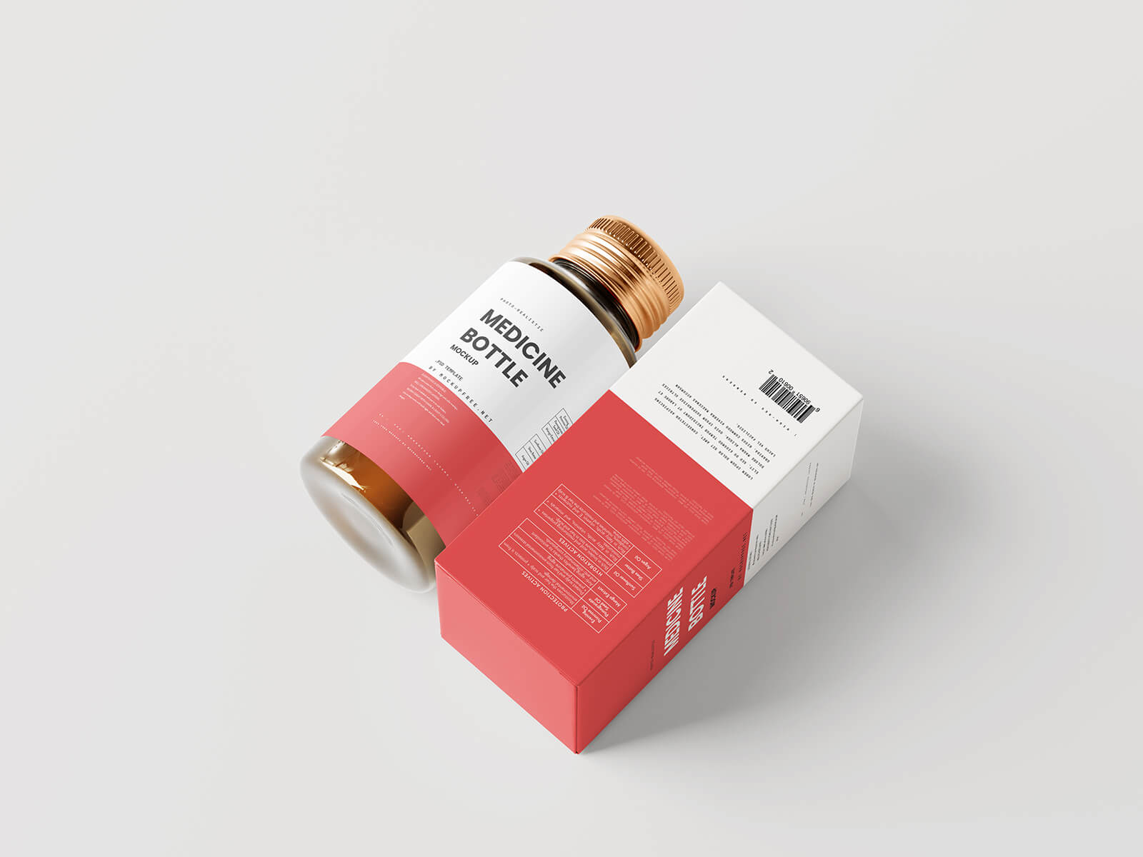 Free Amber Medicine Bottle With Box Mockup PSD