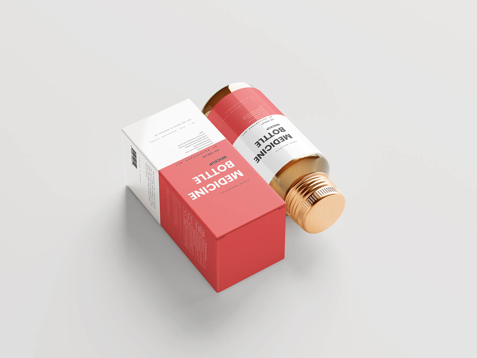 Free Amber Medicine Bottle With Box Mockup PSD