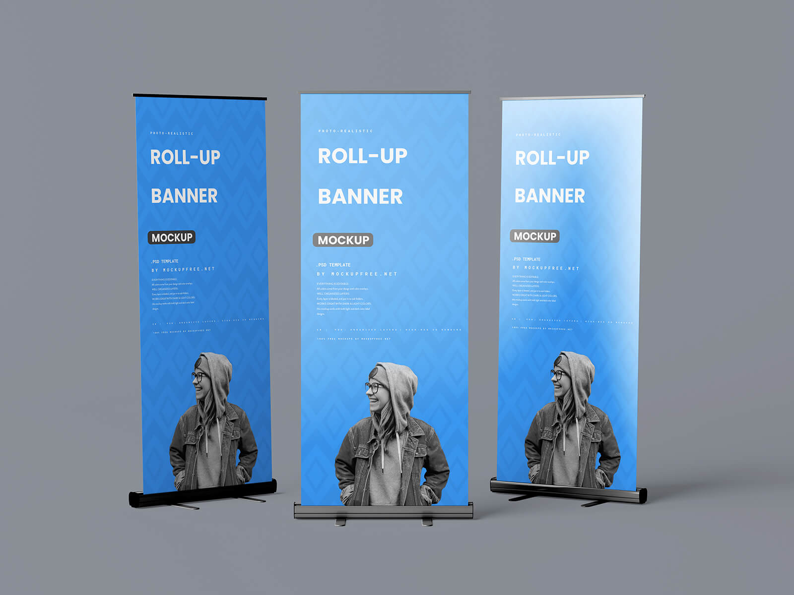 6 Free Roll-Up Banner Stand Mockup PSD