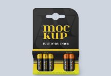 Free AA Battery Hanging Pack Mockup PSD