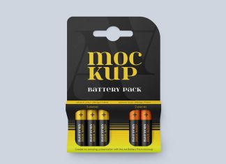 Free AA Battery Hanging Pack Mockup PSD