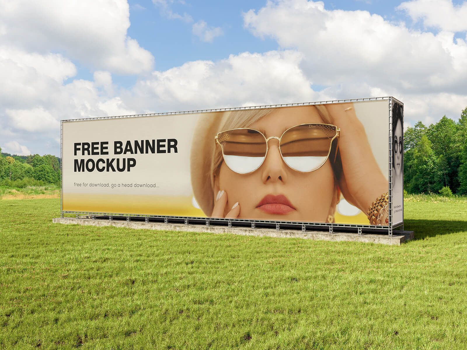 Free Steel Structure Large Horizontal Banner Mockup PSD