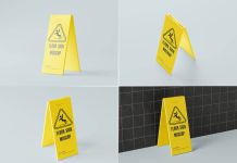 Free Wet Floor Caution Sign Mockup PSD
