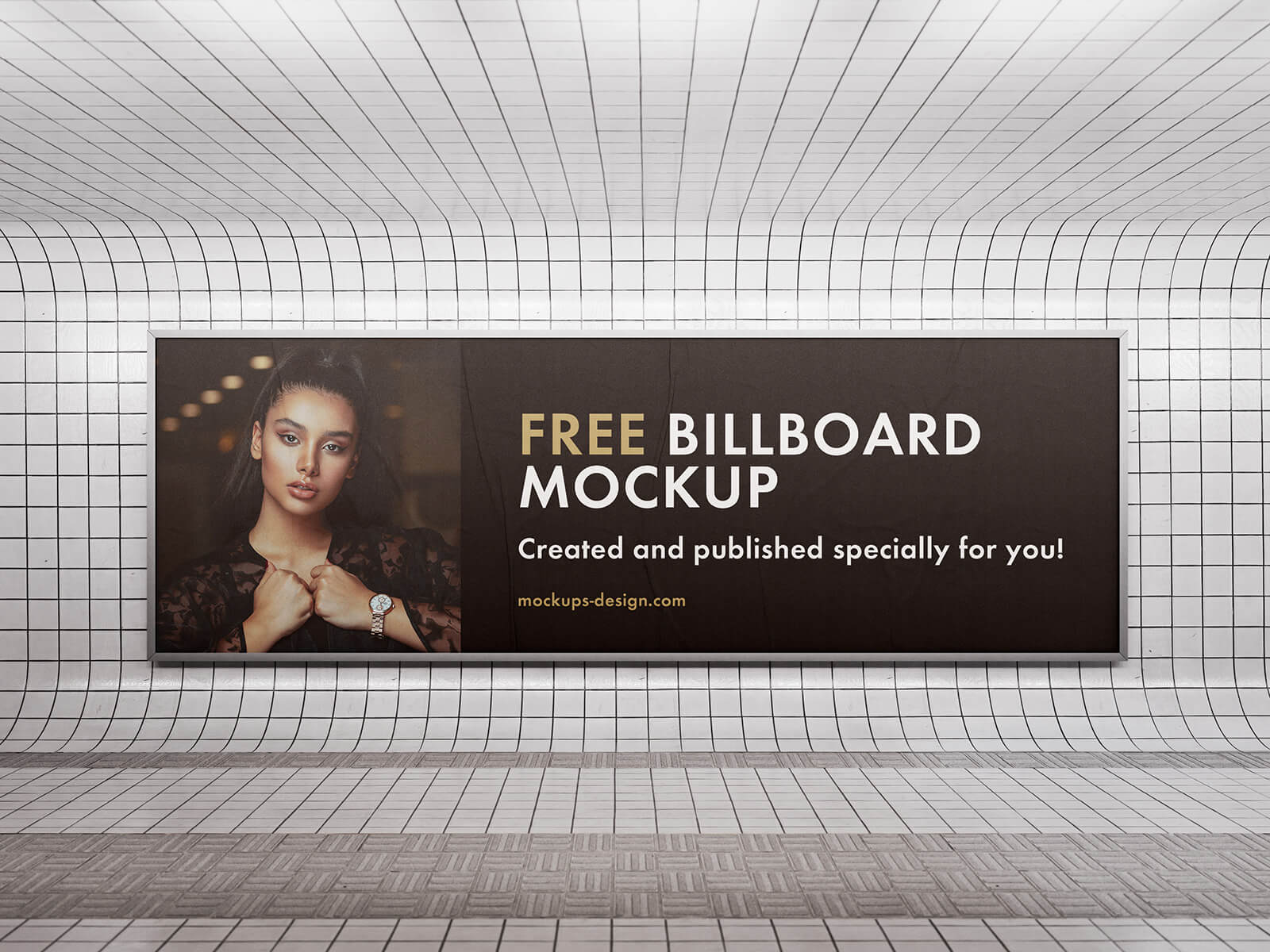 Free Subway Billboard On Wall Mockup PSD Set