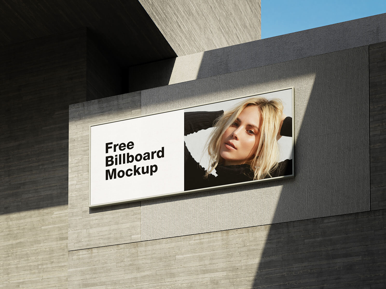 Free Concrete Wall-Mounted Billboard Mockup PSD