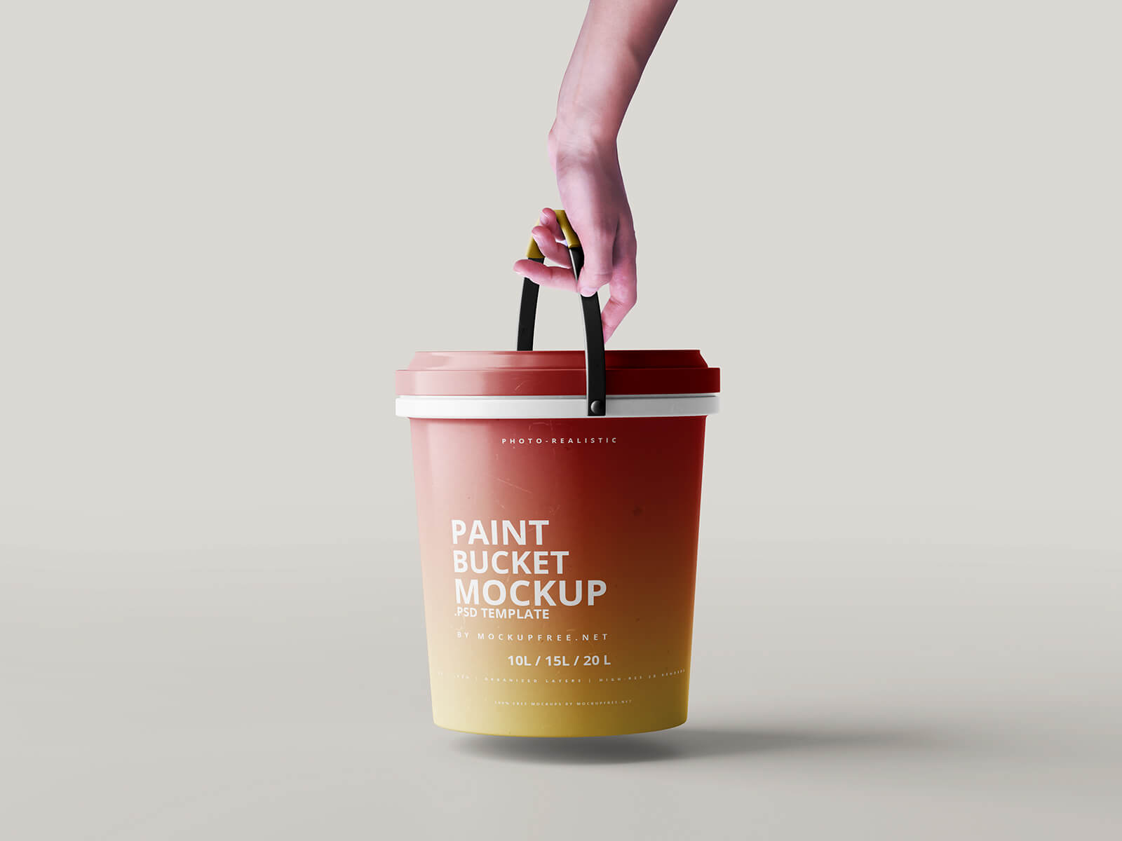 5 Free Realistic Paint Bucket Mockup PSD Files (10 & 15) Liter