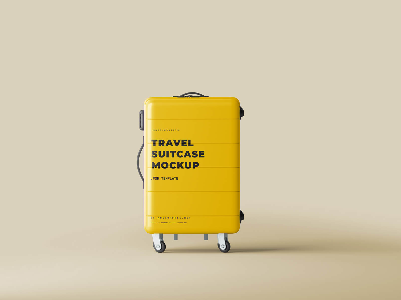Free Rolling Travel Luggage Suitcase Mockup PSD