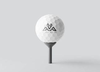 Free Golf Ball On A Tee Logo Mockup PSD