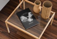 Free Hardcover Book on Table Mockup PSD
