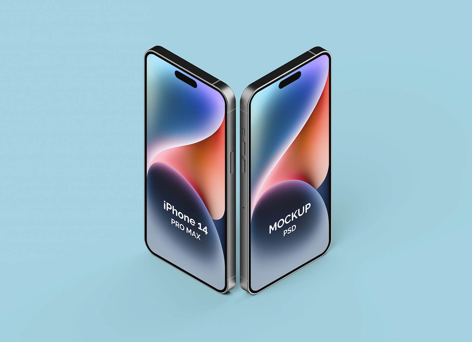 Free Standing Dual iPhone 14 Pro Max Mockup PSD