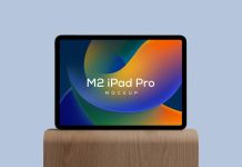 Free Wooden Stand M2 iPad Pro Mockup PSD