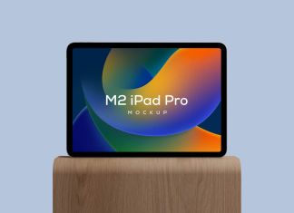 Free Wooden Stand M2 iPad Pro Mockup PSD