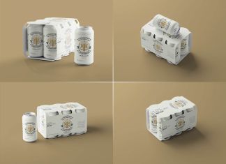 Free Soda Tin Can 6-Pack Carton Mockup PSD
