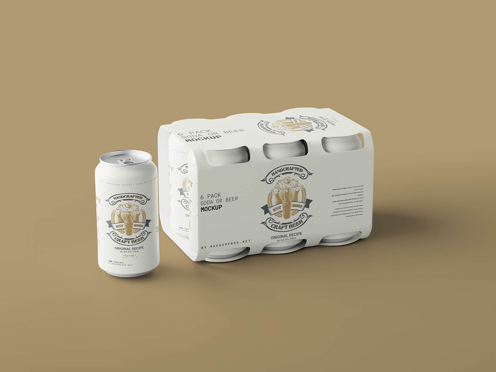 Free Soda Tin Can 6-Pack Carton Mockup PSD