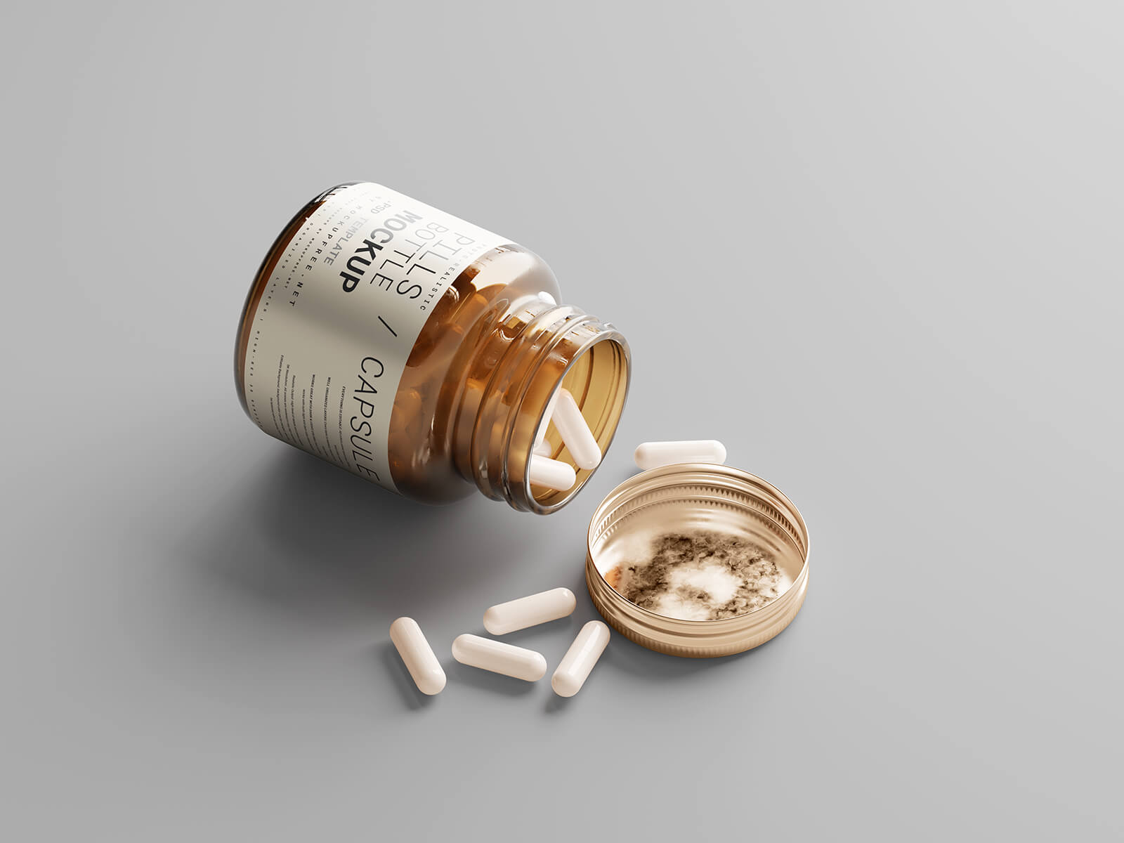 Free Small Amber Pills Capsules Bottle Mockup PSD Files